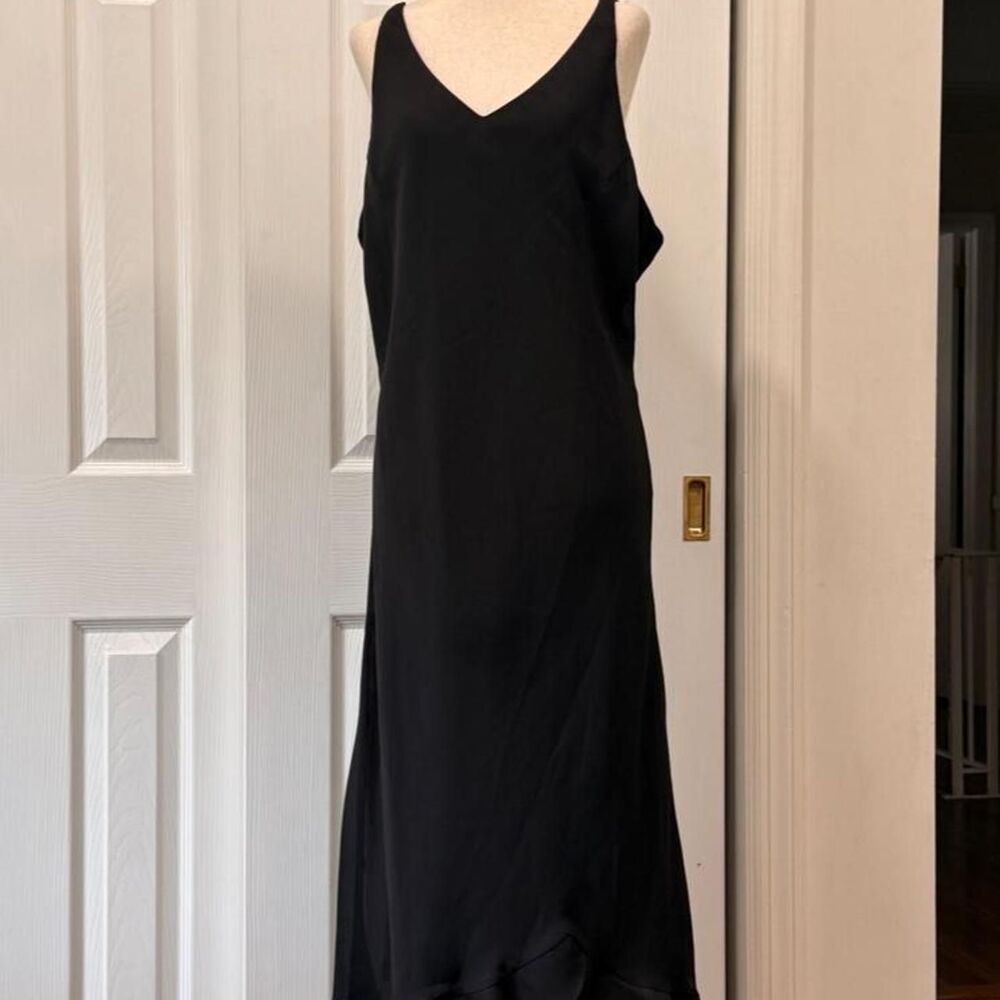 Vintage Formal Black Sleeveless Ruffle Hem Dress Size 14